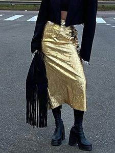 Podzielone solidne swobodne spódnica letnia wysoka talia kobiety midi spódnice klasyczne streetwear punkowy moda prosta kobieta Falda 240110