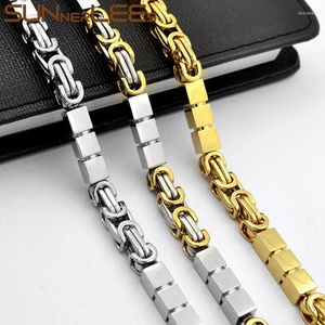 Chains SUNNERLEES 316L Stainless Steel Necklace 7mm Geometric Byzantine Link Chain Silver Color Gold Plated Men Women Jewelry SC187