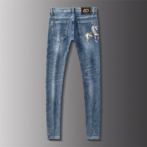 Men's jeans spring slim fit small leg pants trendy cartoon colored horse pattern printed pants casual