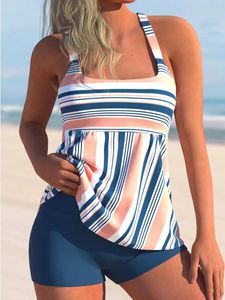 Skirts 2023 Stripe Printed Tankini Two Piece Swimsuit Women Strape Swimwear Female Sports Bathing Suit Beachwear Swimming Summer Shorts