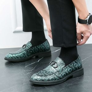 England Style Green Men's Dress Fashion Leather Social Party Man Business Casual Slip-On Formal Shoes for Men