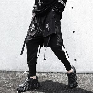 Pantolon 2021 Sahte İki Parça Nakış Techswear Harem Pantolon Sonbahar Kış Mens Harajuku Hip Hop Punk Kargo Pantolon Goth Stil Pantolon