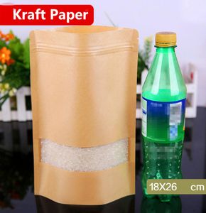 18x26 cm Soporte Ventana de papel Kraft Escaparate esmerilado Envasado Bolsas de alimentos Sellado térmico Zip Lock Reutilizable Hornear Dulces Bocadillos Té Packa1568203