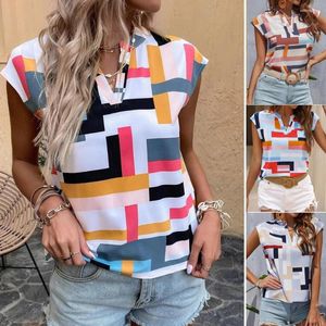 Kvinnor BLOUSES 2024 Amazon över gränsen Summer Fashion Print Bat Sleeve Chiffon V-Neck Pullover Top i Europa och America Blouse