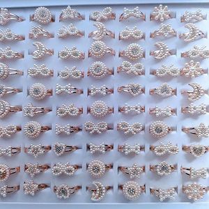 Küme halkaları 10pcs inci boncuklu geometrik metal toptan estetik vintage düğün bantları parti cazibesi kadın yüzüğü