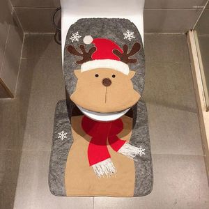Capas de assento do vaso sanitário natal e tapete festival tema natal capa acessórios de decoração do banheiro