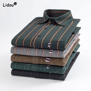 2023 Spring and Autumn Casual Loose Versatile Polo Stripe Long Sleeve Panel Contrast Oversized High Quality Brushed Shirt 240109