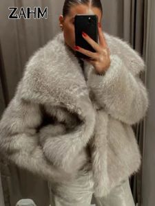 Fashion Warm Fur Coat Women Elegant Curnown Collar Wasleve Long Outwear Short Female Inverno Autunno Casual Street Coate 240110