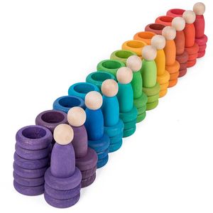 Rainbow Rings Coins Nins Pretend To Play Toys Kids Wooden Stacking Blocks Color Sorting Montessori Educational for Children 240110