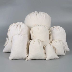 100pcs Drawable Linen Cotton Bag Wedding Gift Bags Pouches Retail Drawstring Pouch Jewelry Packaging Christmas Decor ZZ