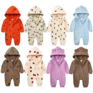 Baby Winter Fleece Romper Print Cotton Warm Outfit Clothes For 024M Jumpsuit born Toddler Bear Hoodies Bodysuit Costume 240109