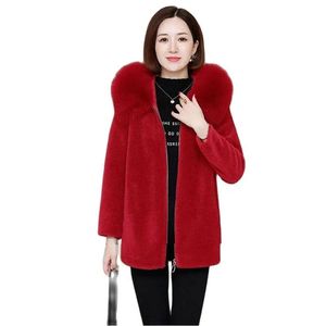 Parkas Overcoat Parka Thicken Hooded Winter Ladies Jacket 2021New Imitate Lambswool Fur Women's Coat Mother's Grain Fleece Overcoat