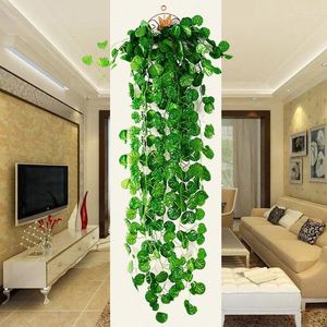 Dekorative Blumen 95 cm künstliche hängende gefälschte Pflanzen Grün Laub Blätter Gras für Zuhause Hochzeit Party Dekoration