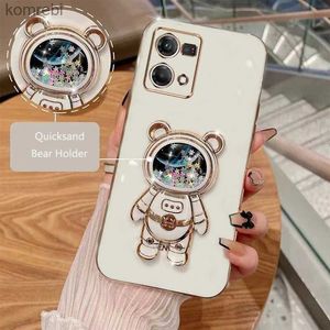 Casos de telefone celular Cartoon Bear Fold Stand para OPPO Reno 7 4G Phone Case Luxury Chapeamento CoverL240110