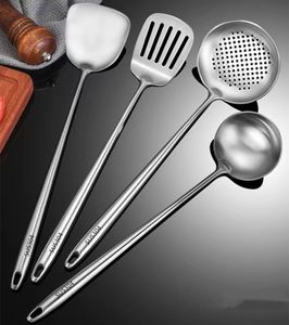 Spatola Wok in acciaio inossidabile 304 Accessori da cucina in metallo Tornitore a fessura Cucchiaio per riso Mestolo Utensili da cucina Set Drop 240110