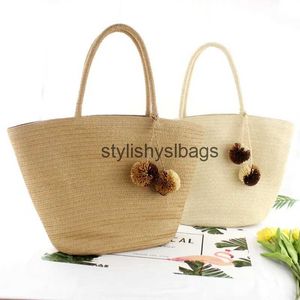 Totes rattan colorido bola de cabelo selvagem str saco ombro grama tecido praia férias feminino casual compras bigstylishyslbags