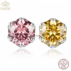 Stud Wuiha 925 Sterling Silver Round passerade Test Diamond 1Ct Colorful Moissanite Ear Studs Earrings for Women Gift Drop Shipping YQ240110