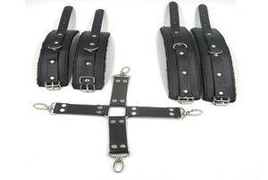 PU Leather Bondage Wrist And Ankle Cuffs Set With Cross Band Handcuffs Role Play Toy2682344