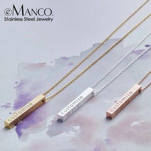 Four Sides Engraving Personalized Square Bar Custom Name Necklace Stainless Steel Pendant Necklace WomenMen Gift 240109