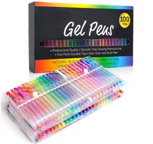100 färger Creative Flash Gel Pennor Set Glitter Gel Pen for Adult Coloring Books Journals Ritning Doodling Art Markers4748045
