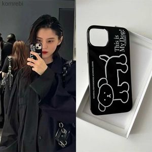 Mobiltelefonfodral Ins Korean Cute Happy Puppy Case för iPhone 15 14 13 12 11 Pro Max Mini X XR 7 8 Plus SE Glossy stötsäker mjuk svart TPU -coverl240110