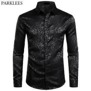 Men's Floral Black Dress Shirts 2023 Stylish Long Sleeve Steampunk Shirt Men Party Club Bar Social Male Chemise Homme 240109