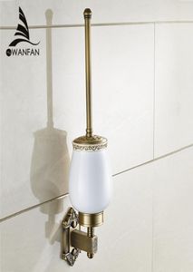 Uchwyty szczotki toaletowe zabytkowe mosiężne uchwyt na ścianę pędzla ceramiczna toaleta czysta akcesoria łazienkowe Zestaw pędzla WC712094979004