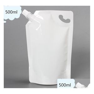 Sacos de embalagem atacado 14x22cm 500ml 500 pçs / lote branco vazio doypack bico saco geléia suco vinho beber stand up pe poly party pack dhpbf