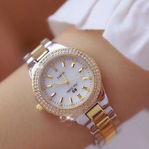 Damowe zegarki na nadgarstki Złote zegarek Kobiety kryształowe zegarki diamentowe ze stali nierdzewnej Srebrny zegar Kobiety Montre Femme 240109