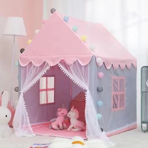 Large 1.3M Children Toy Tent Folding Kids Tent Tipi Baby Play House Toys Girls Pink Princess Castle Child Room Decor Gift 240109