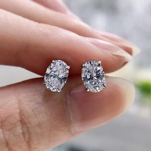 Oval Cut 57mm Diamond Stud Earring 100 Real 925 Sterling Silver Promise Wedding Earrings For Women Party Jewelry 240109