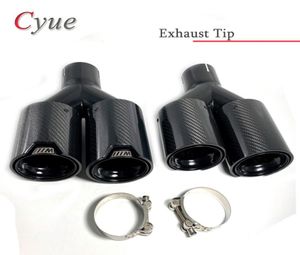 2PCS Universal Dual Glossy Black Muffler Pipe M Performance Carbon Fiber Y Shape Exhaust Tip For BMW M2 M3 M4 M58155630