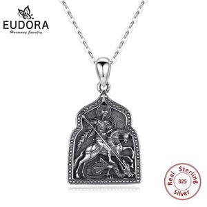 Hängen 925 Silver Saint George Victorious Christian Pendant Halsband St George Guardian Angel Religious smycken Halsband Ortodox ängel