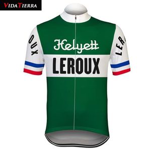 2019 Vida Tierra Cycling Jersey Green Retro Pro Team Racing Leroux 자전거 의류 Ciclismo 클래식 통기성 야외 스포츠 2275