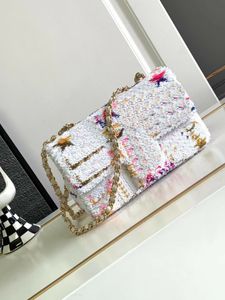 Top End Designer Mini CF paljetter Middagspåsar Shinny Colorful Letter Brodery Classic Flap Bags Gold Hardware Shoulder Bags Lambskin Foding Chain Evening Handväskor