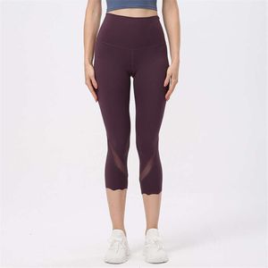 Lu lu Pant Limon Yoga Mesh Yoga Kırpılmış Taytlar Fitness Squatproof Artı Boyut Yüksek Bel Kadın Spor Pantolon Dikiş Nem Fitil Spor Salyası