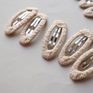 30PCs/Lot 5cm Oval Covered Snap Clips Beige Korean Cotton Ribbon Cute Girl Hair Clips Kids Hairpins Hair Accessories Wholesale 240109