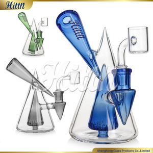 Hittn Recycler Bong Dab Rig Oil Rigs 6 Inches Pyramid Perc Double Beaker Base Heady Glass Smoking Water Pipe with 14mm Quartz Banger 2024 New