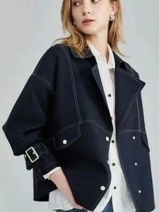 Imitation Denim Jacket Women 2023 Spring Autumn Short Jackets For Fashion Versatile Suit Collar Loose Top Coat Streetwear 240109