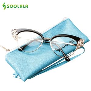 Sunglasses Soolala Rhinestones Semirimless Cat Eye Reading Glasses Women Presbyopia Sunglasses Night Vision Reading Glasses with Cases