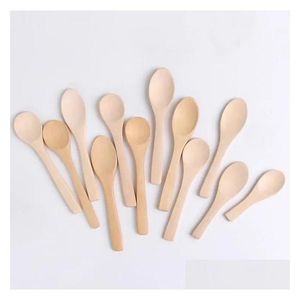 Disposable Flatware 1000Pcs 13Cm Mini Wooden Spoon Kitchen Cooking Teaspoon Connt Utensil Coffee Round Kids Ice Cream Tableware Tool D Dhhw9