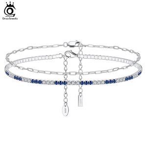 Anklets Orsa Jewels 925 Sterling Silver Clipblue Clear Clear Tennis Chain anklet for Women Foot Bracelet Ankle Straps Jewelry SSA01