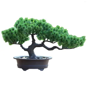Flores decorativas decoração de mesa artificial bonsai árvore planta falsa escritório em casa vaso de pinho el jardim estilo chinês realista com pote diy