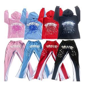 Women's set men and women Y2K street loose fitting long sleeved hoodie pants, two-piece set with spider letter print pattern