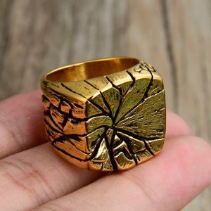 Vintage Punk Rock Mens Ring 14K Gold Crack Legal Personality Individuality Signet Ring For Men Fathers Day Gifts