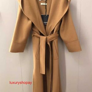 Maxmaras Women's Wrap Coat Camel Hair Coats 2024 Winter New Women's Bathrobe Style Polo Collar Long Sleeved Wool Mid Length Coat RJTM