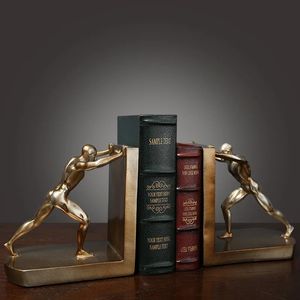 European-Style Retro Study Room Office Handicraft Decoration Ornaments Sports People Pushing Objects Bookends Books Rely 240109