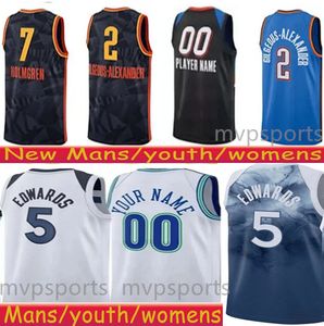 Mens Youth Shai Gilgeous Alexander Chet Holmgren Basketball Jerseys Thunder Anthony Edwards City kids Timberwolve Jerseys Blue white stitched