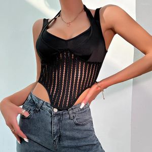 Damen Tanks Neck Hung Tops Schwarz Corpped Sommer Einfarbig Fishbone Kurze Weste Sexy Chic Rückenfrei Skinny Sliming Crop Camis