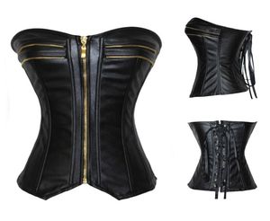 Steampunk Sexig svart faux läderspänne överbust halter korsett topp midja korsett burlesk dräkt push up corsets8254873